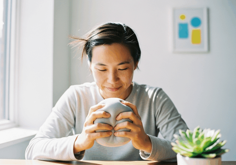 Holding a soft textured object (e.g. fabric) and focusing on its details for two minutes can reduce anxiety by ~15%, improving mood via tactile sensory anchoring.