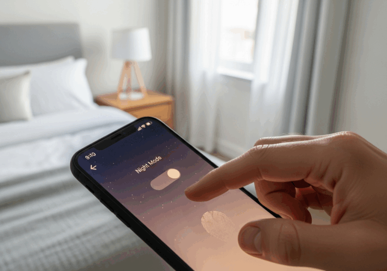 Using blue-light filters or 'night mode' on devices for 1 hour before bed reduces melatonin suppression and improves sleep efficiency by ~10%, supporting mood by softer sensory transition to rest.