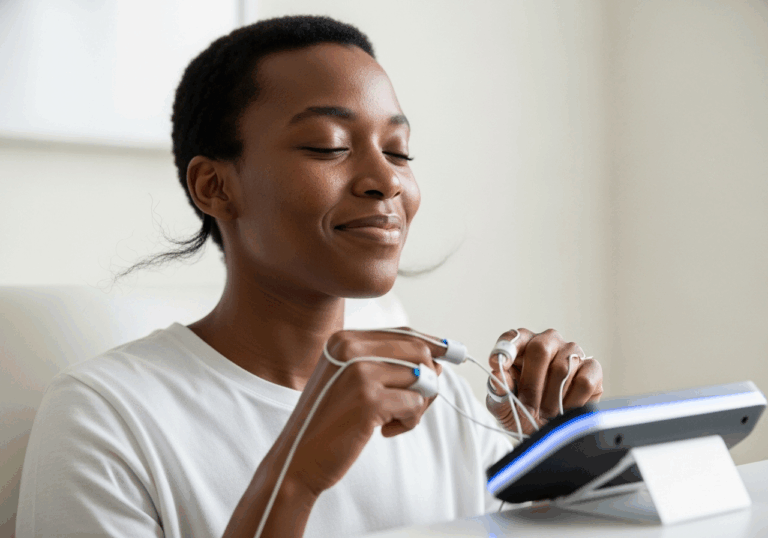 A 5‑session HRV‑biofeedback protocol delivered weekly to healthcare workers reduced perceived stress scores by ~20% and increased SDNN and LF/HF ratio, fostering mood by lowering chronic stress.