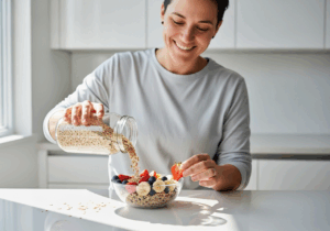 A functional low‑GI breakfast rich in polyphenols lowered peak glucose and insulin responses significantly (p < 0.05), helping to prevent energy crashes and sustain steady mood.
