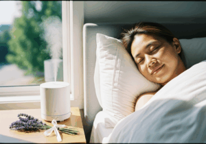 A single-night inhalation of lavender (alone or blended with other oils) extended total sleep time by up to ~43 minutes, improving mood by increasing restorative sleep duration.