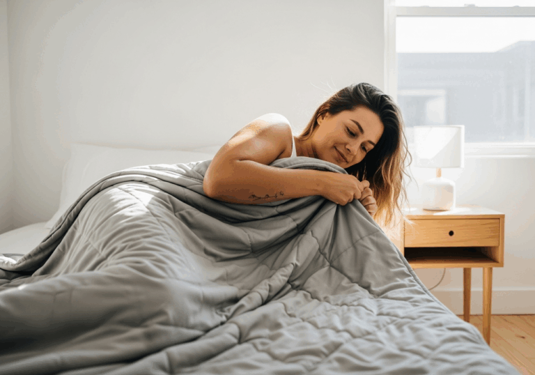 A pilot study in college students found weighted blanket use improved sleep quality and reduced anxiety, anchoring restful mood via tactile environment.
