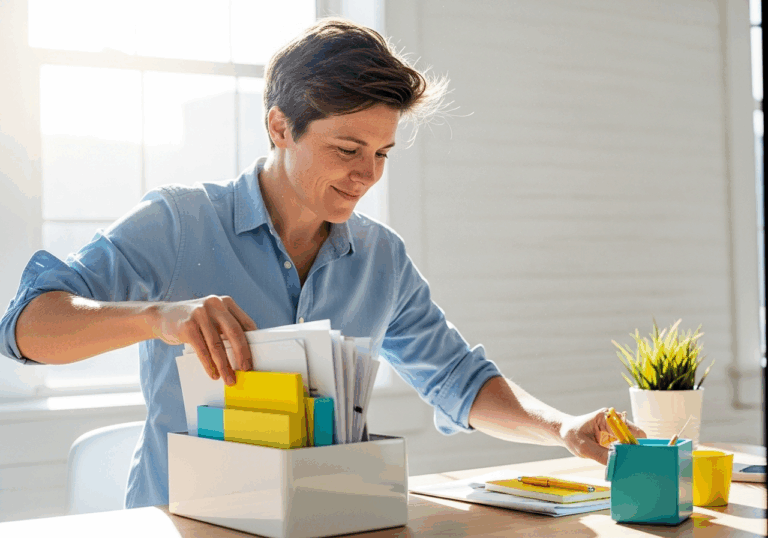 Organizing just your immediate workstation area improves productivity and perceived control by reducing overwhelm, enhancing mood via environmental order.