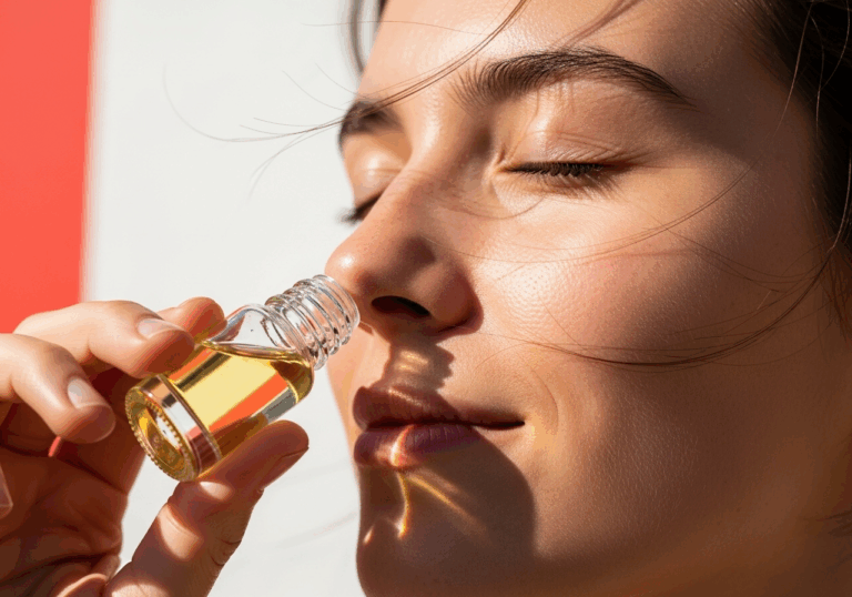 Inhale grapefruit essential oil for 10 min to decrease cortisol significantly (~baseline to ~– significant), while increasing DBP, potentially refreshing alertness.