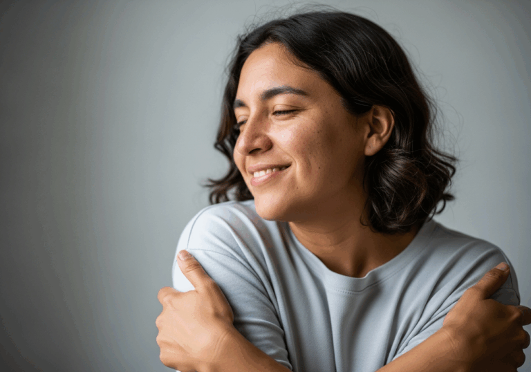 Even a brief self-embrace activates touch-based safety signaling, which lowers cortisol and supports mood stabilization.