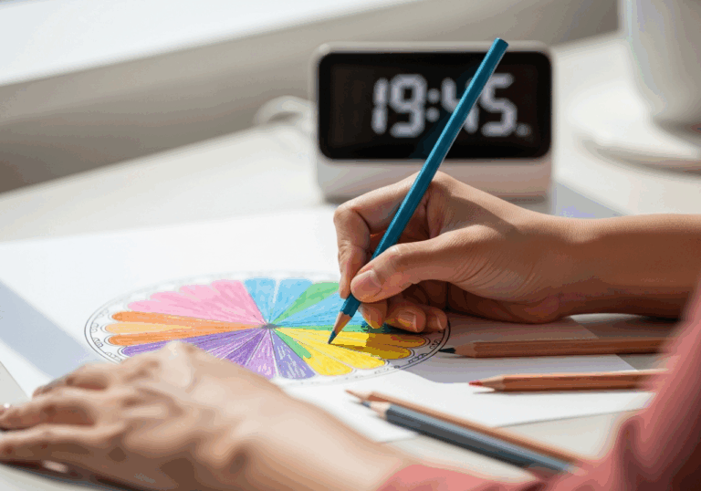 Coloring mandalas induces flow states, reducing negative affect via focused symmetry, anchoring mood through immersive visual engagement.