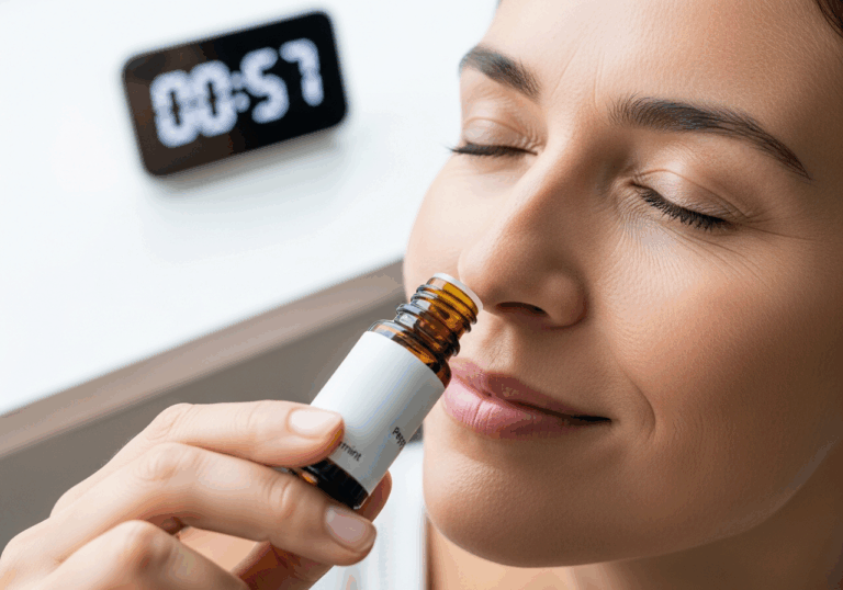 Peppermint inhalation quickly improves counting task performance significantly (p < 0.001), indicating enhanced concentration via sensory stimulation.