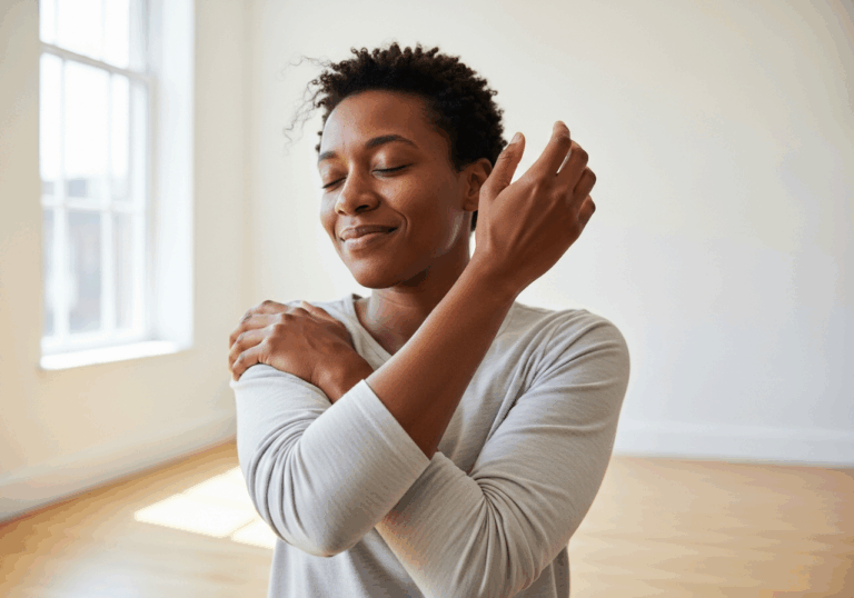 Placing one hand on the chest and one on the abdomen for 20 seconds can reduce cortisol more pleasantly than a stranger’s hug, supporting mood through mindful self-hug.