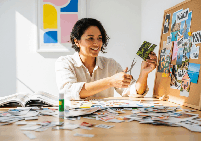 Goal-directed imagination, like using vision boards, is associated with increased well-being and fewer depressive symptoms, boosting mood via structured sensory visualization.