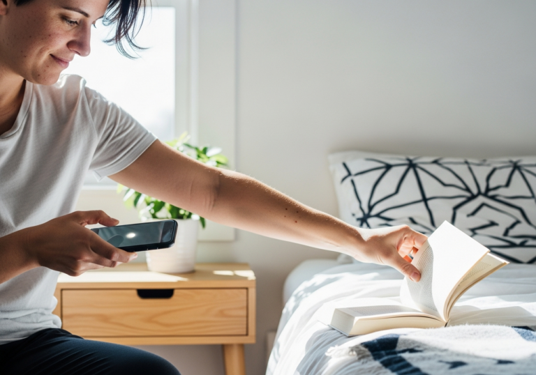 Avoiding any screens for at least 30 minutes before bedtime can increase sleep efficiency and reduce sleep latency via less melatonin suppression, improving mood through more restful sleep.