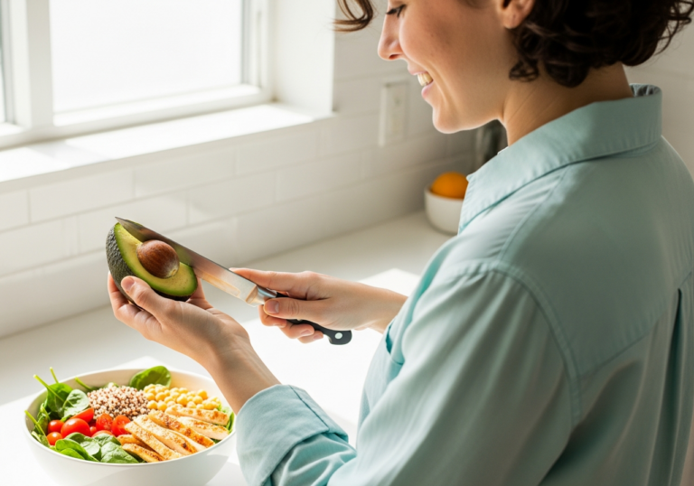 Eating protein and fiber with meals reduces glycemic variability and lowers odds of anxiety or stress by ~70% in older adults (OR ~0.117), supporting mood stability.