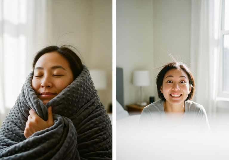 Adults with ADHD sleeping under weighted blankets report improved daytime activity and reduced fatigue, anchoring sensory regulation and mood resilience.